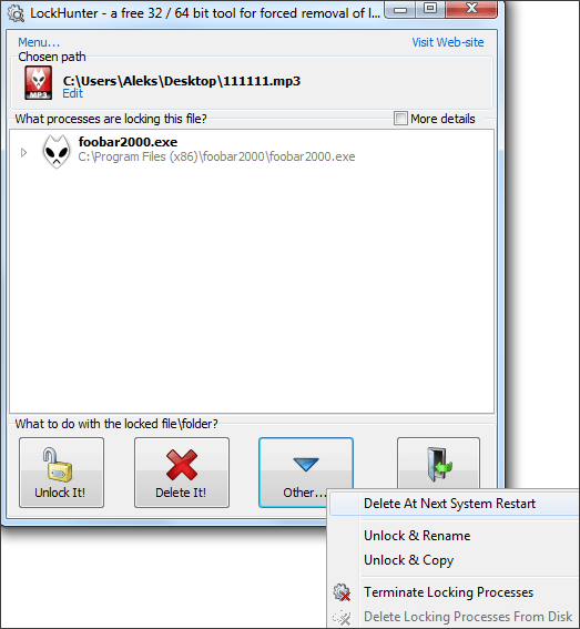 удаление файлов через программу LockHunter