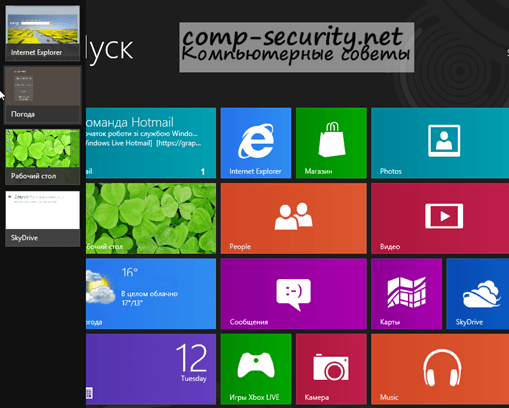 Запущенные программы Metro интерфейса Windows 8 Запущенные программы Metro интерфейса Windows 8