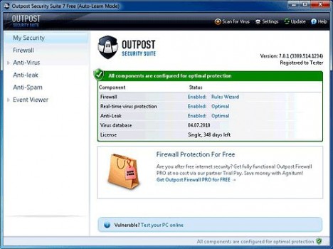 Бесплатный Firewall: Outpost Security Suite Free Бесплатный Firewall: Outpost Security Suite Free