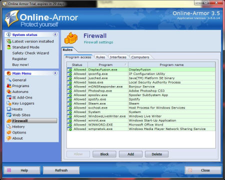 Бесплатный Firewall: Online armor Бесплатный Firewall: Online armor