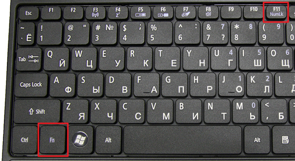 комбинация клавиш Fn + Num Lock