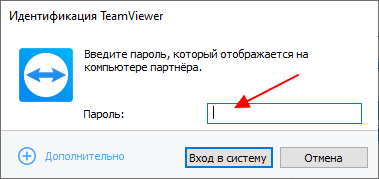 ввод пароля в TeamViewer