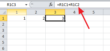 сумма двух ячеек при использовании стиля R1C1