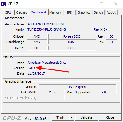 версия BIOS в CPU-Z