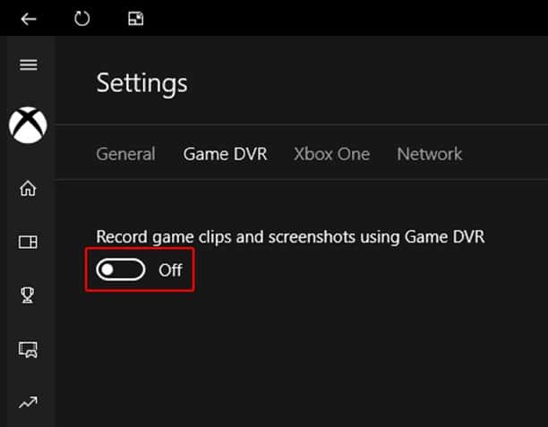 отключение Xbox DVR в приложении XBOX